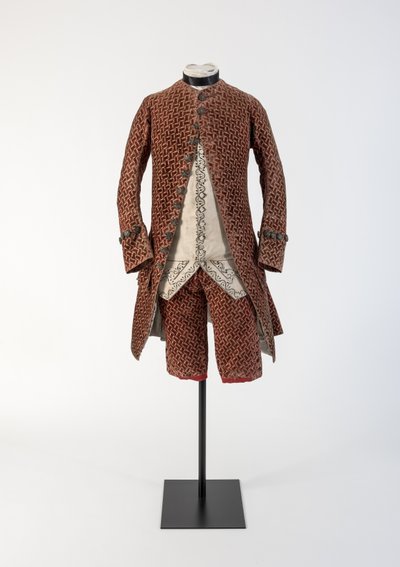 Mans rode geweven fluwelen jas en kniebroek, 1750s door Unbekannt Unbekannt